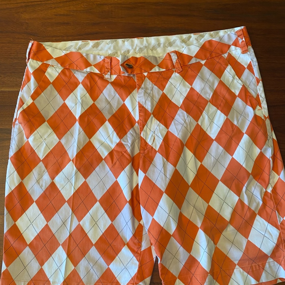 Loudmouth Golf Shorts Orange and White Argyle Pattern